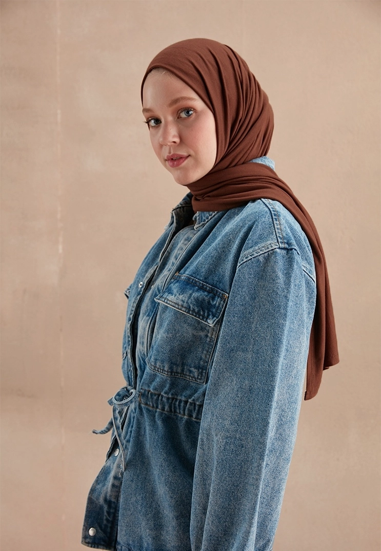 Kod Dikişli Penye Şal - Çikolata Kahve