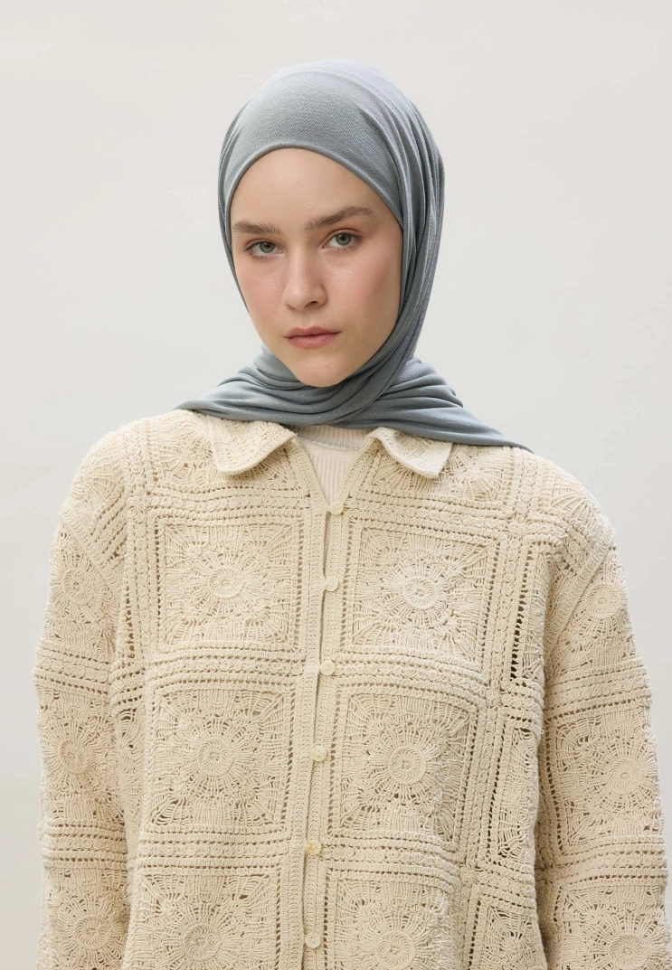 Kod Dikişli Penye Şal - Mavi Gri