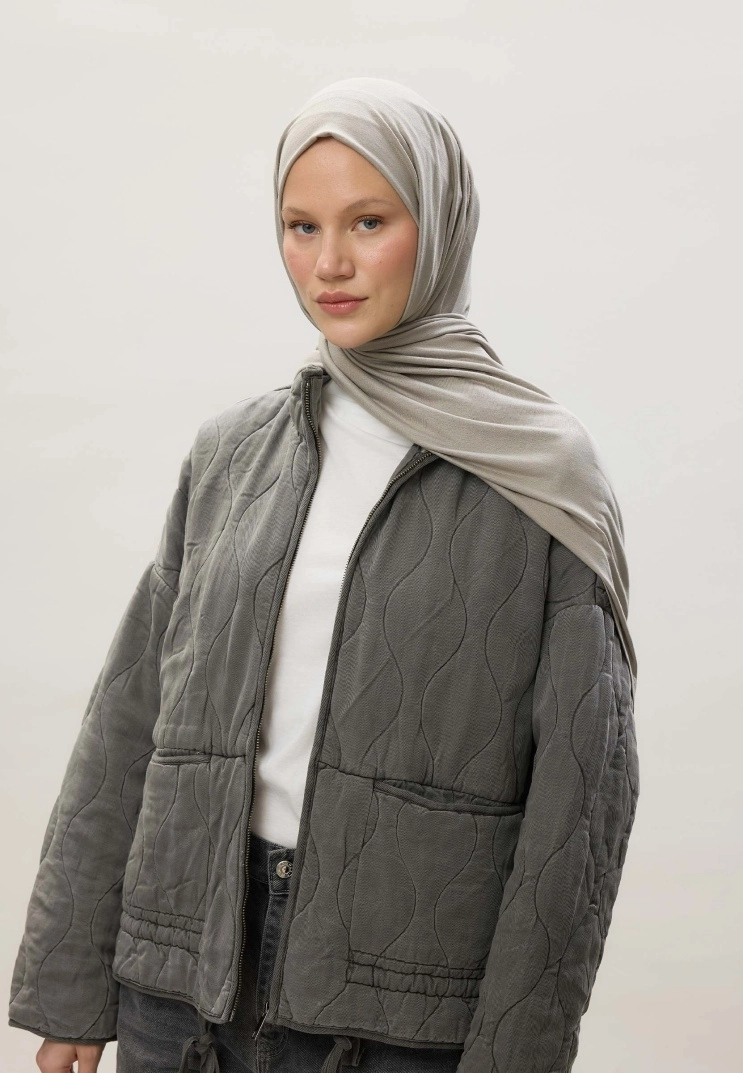 Kod Dikişli Penye Şal - Metalik Gri