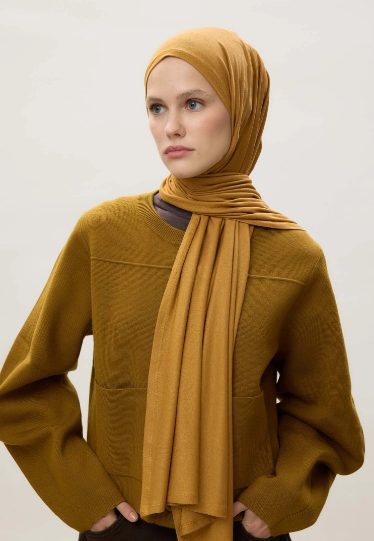 Kod Dikişli Penye Şal - Köri