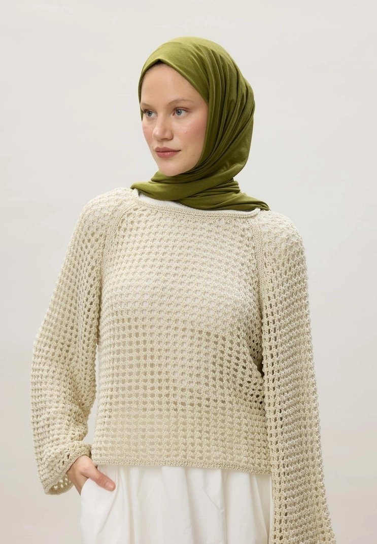 Kod Dikişli Penye Şal - Olive