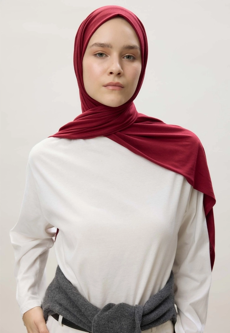 Kod Dikişli Penye Şal - Vişne