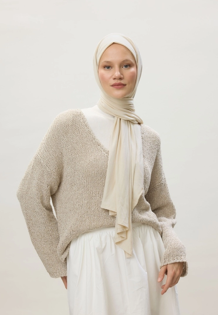 Kod Dikişli Penye Şal - İnci