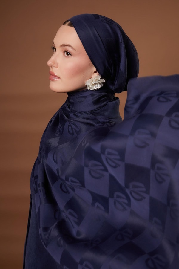 Kare LVD Baskılı Naia Jakar Şal - Lacivert