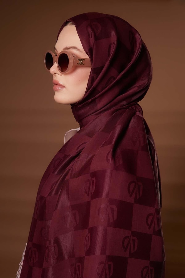 Kare LVD Baskılı Naia Jakar Şal - Bordo