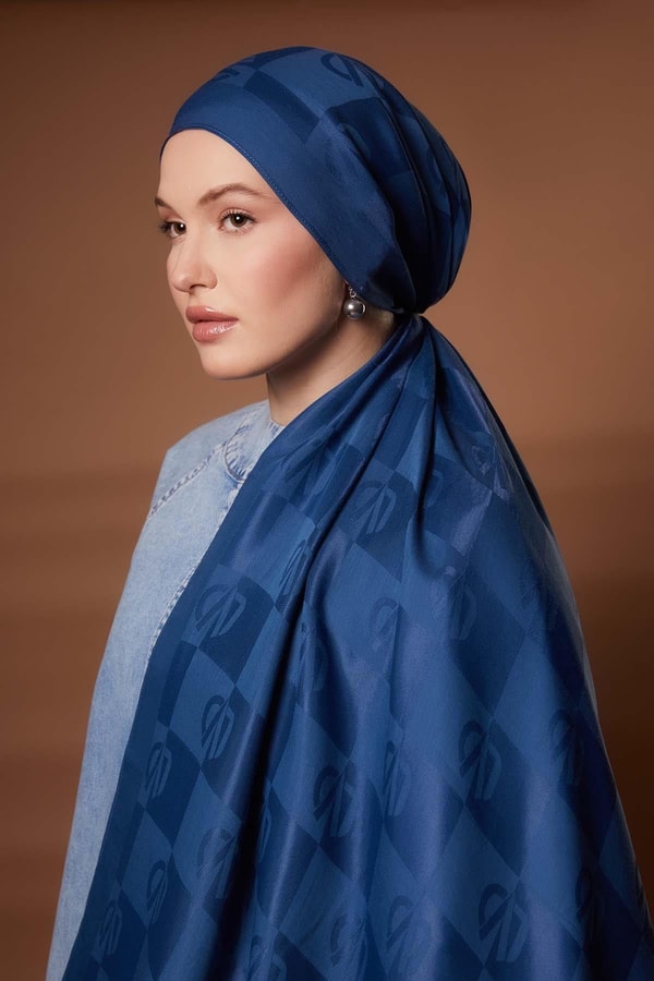 Kare LVD Baskılı Naia Jakar Şal - İndigo