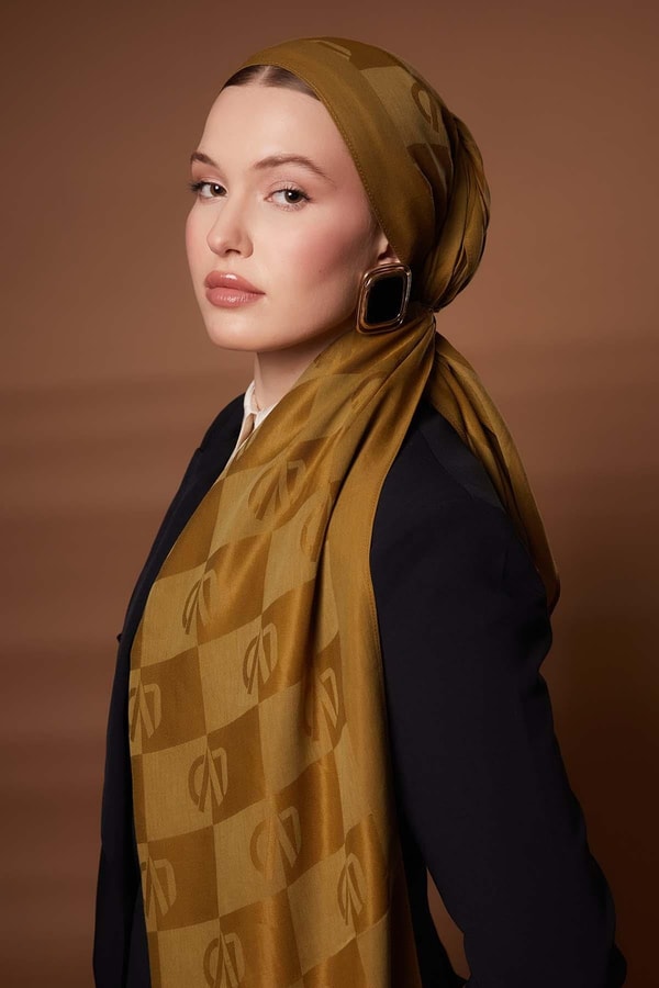 Kare LVD Baskılı Naia Jakar Şal - Yağ Yeşili