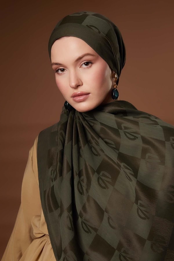 Kare LVD Baskılı Naia Jakar Şal - Yeşil