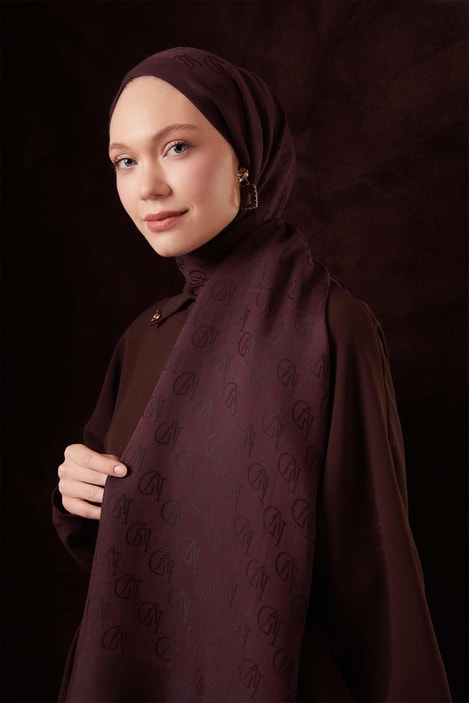 Kare LVD Baskılı Naia Jakar Şal - Mürdüm