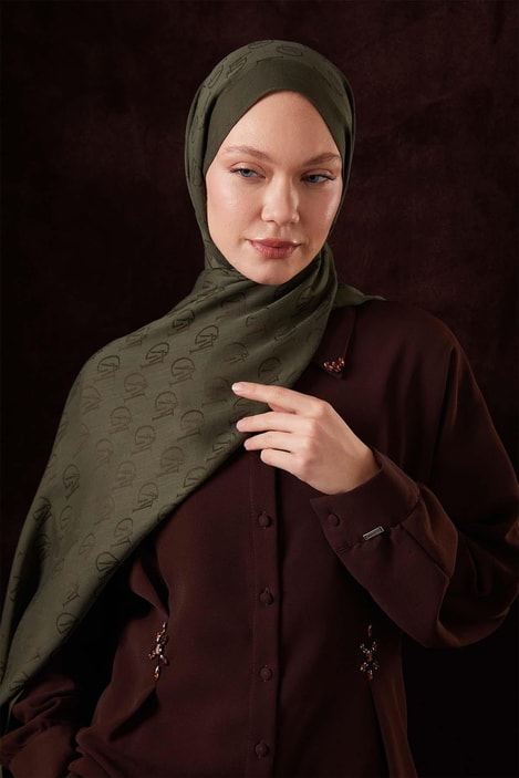 Kare LVD Baskılı Naia Jakar Şal - Haki