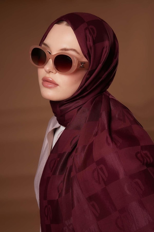 Kare LVD Baskılı Naia Jakar Şal - Bordo