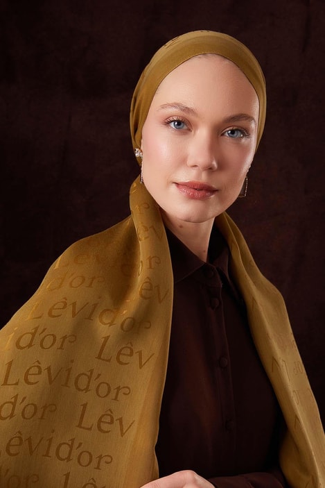 Yazı Baskılı Naia Jakar Şal - Yağ Yeşili 