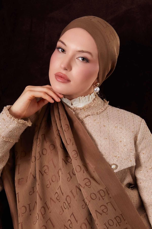 Yazı Baskılı Naia Jakar Şal - Camel