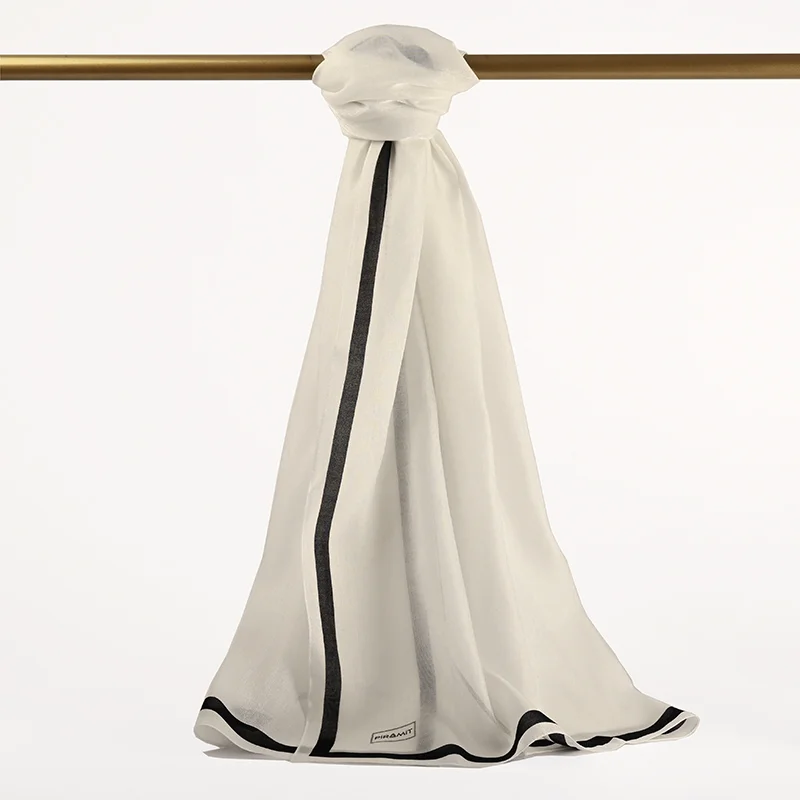 Çizgili Kehribar Şal - Beyaz