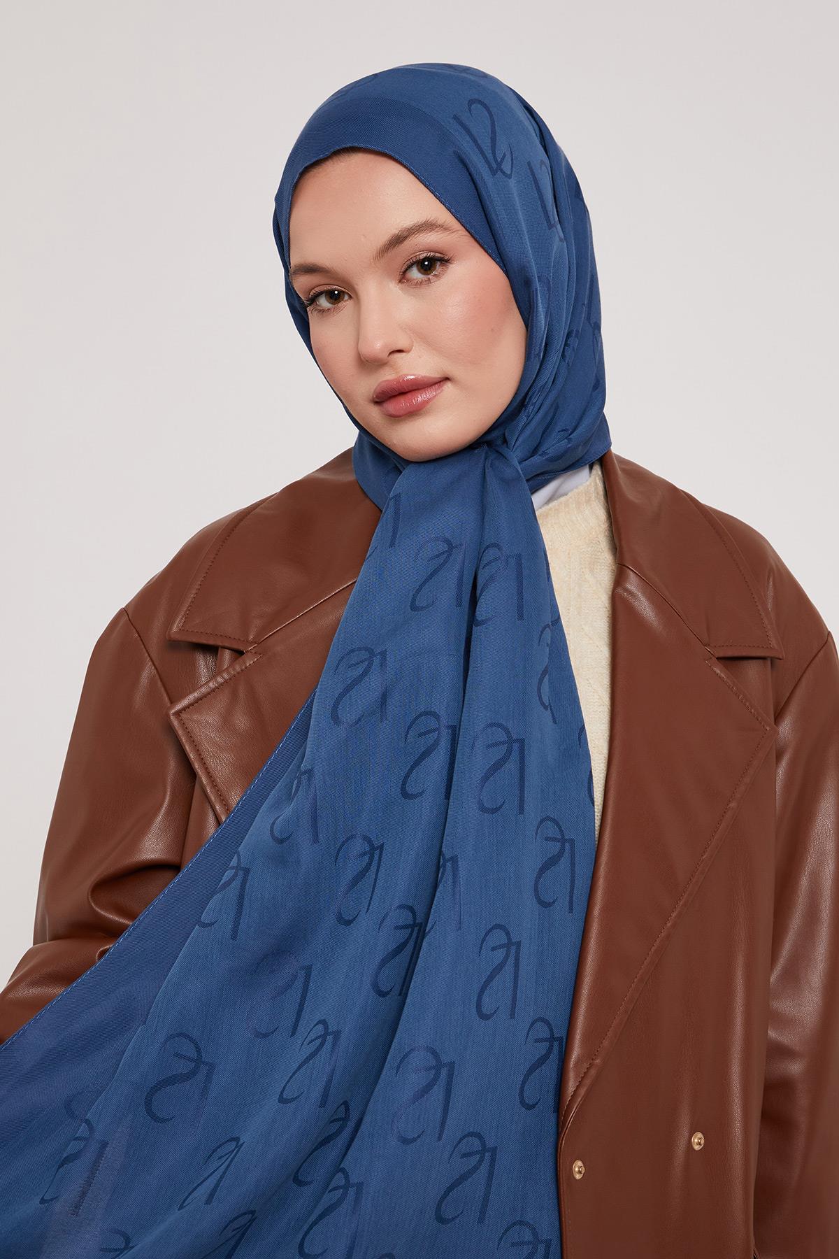 Lyocell Naia Jakarlı Şal - Mistik Mavi