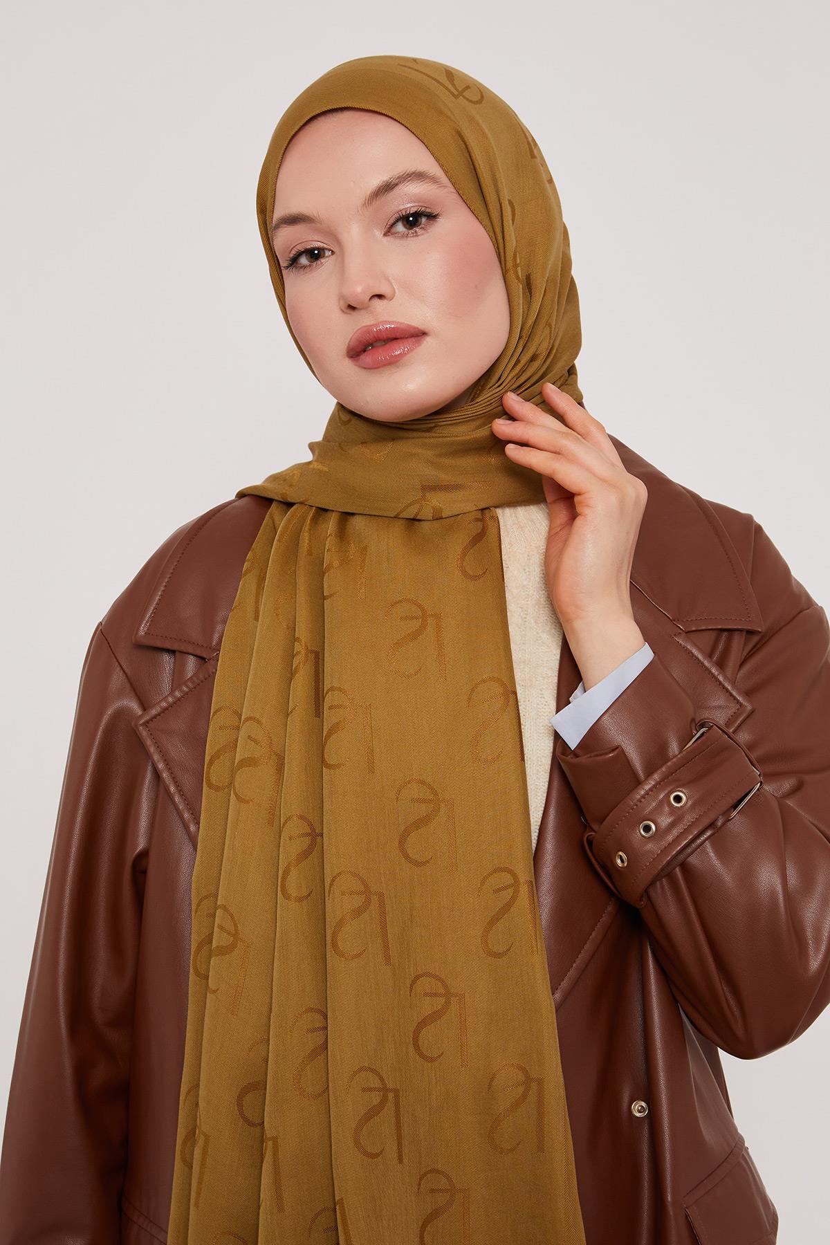 Lyocell Naia Jakarlı Şal - Yağ Yeşili