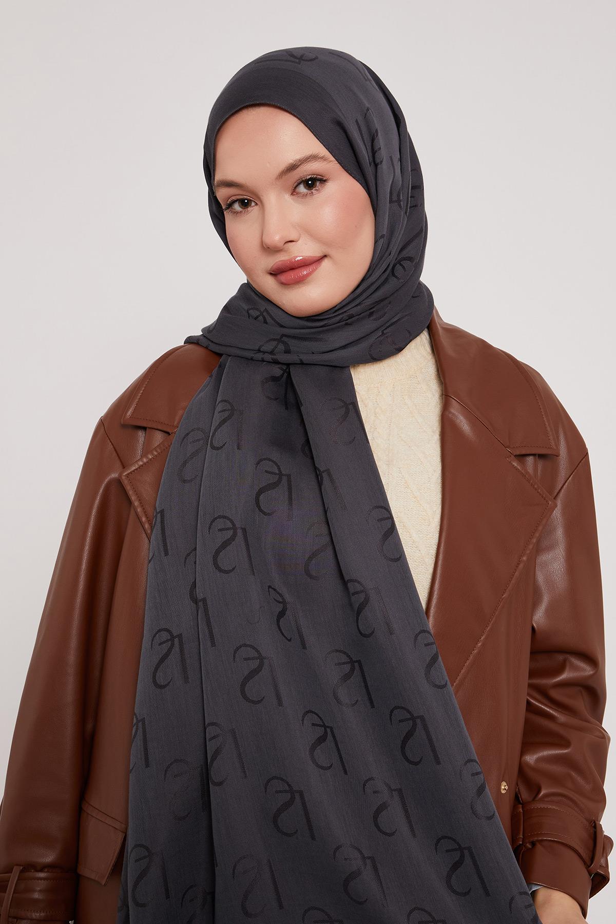 Lyocell Naia Jakarlı Şal - Gece Antrasiti