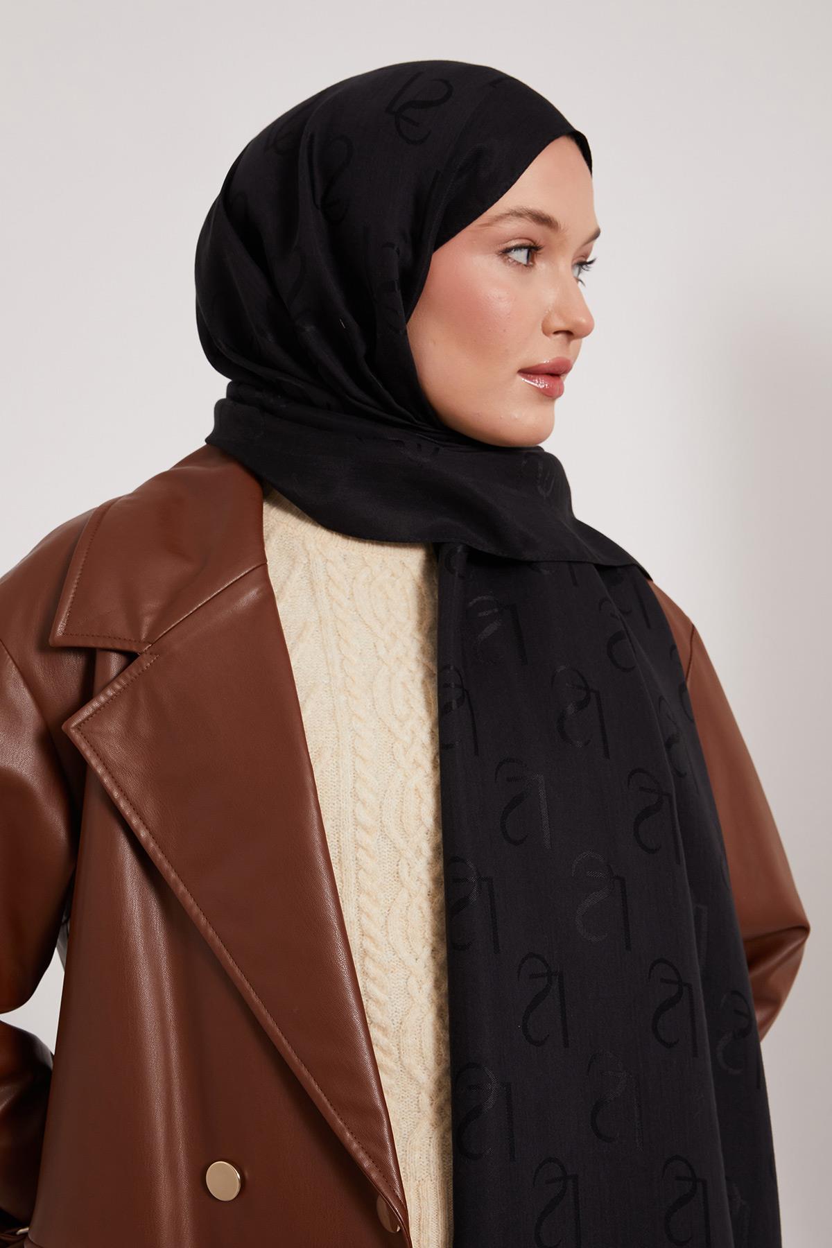 Lyocell Naia Jakarlı Şal - Sonsuz Siyah