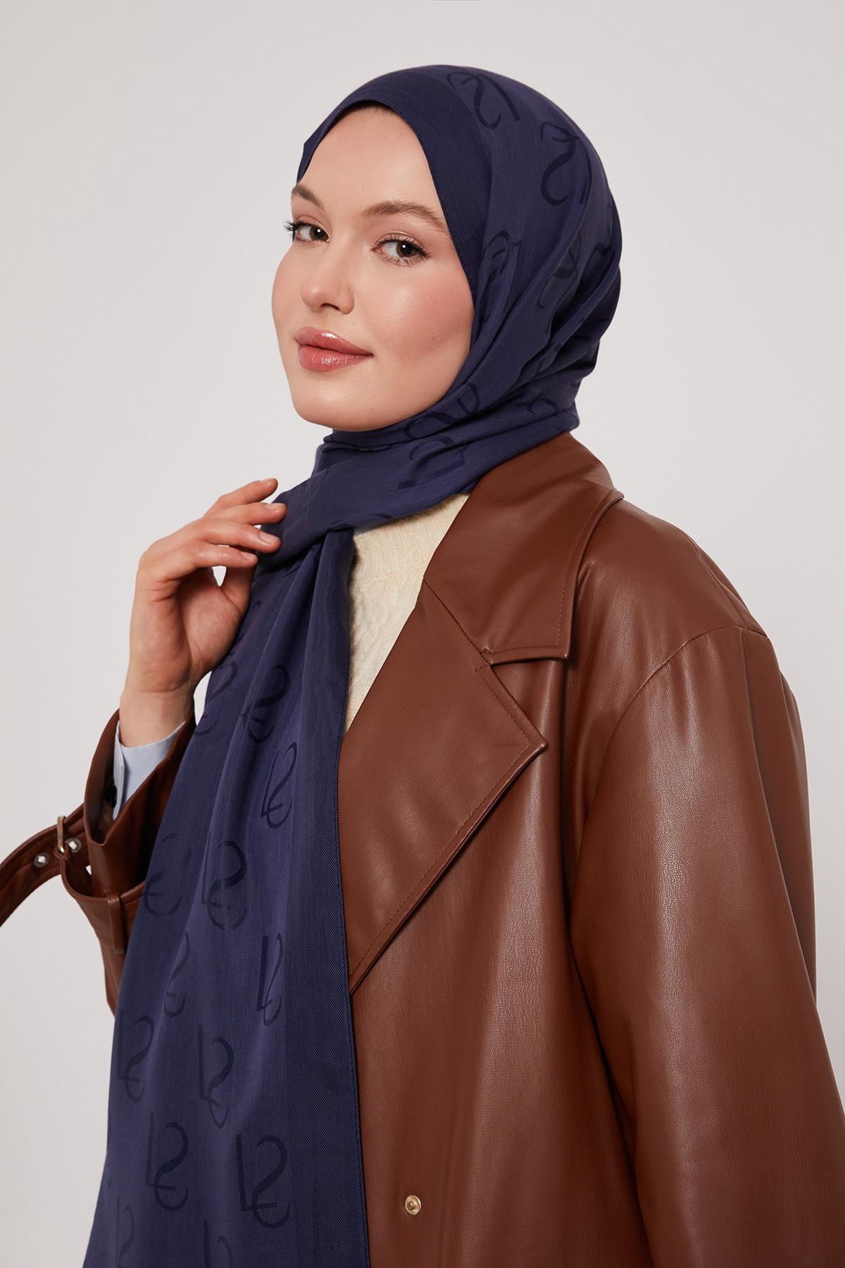 Lyocell Naia Jakarlı Şal - Yağmur Laciverti