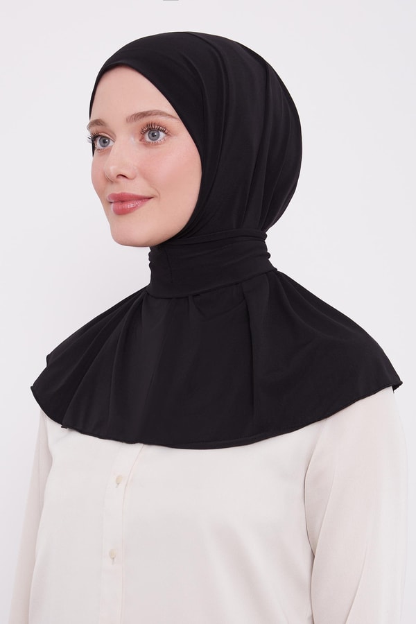 Siyah Pratik Spor Çıtçıt Şal Bone - Siyah