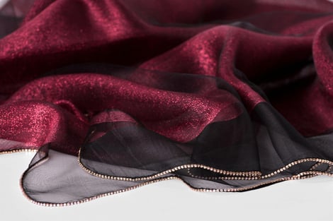 İpek Kenarı Taşlı Şal - Siyah-Kırmızı