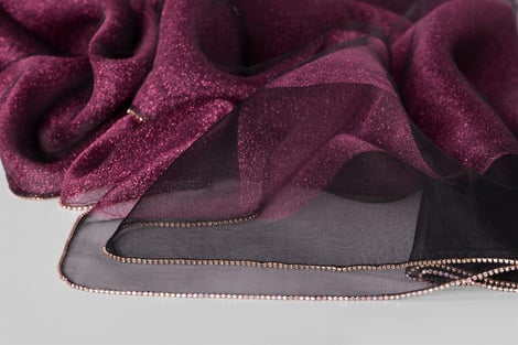 İpek Kenarı Taşlı Şal - Siyah-Fuşya