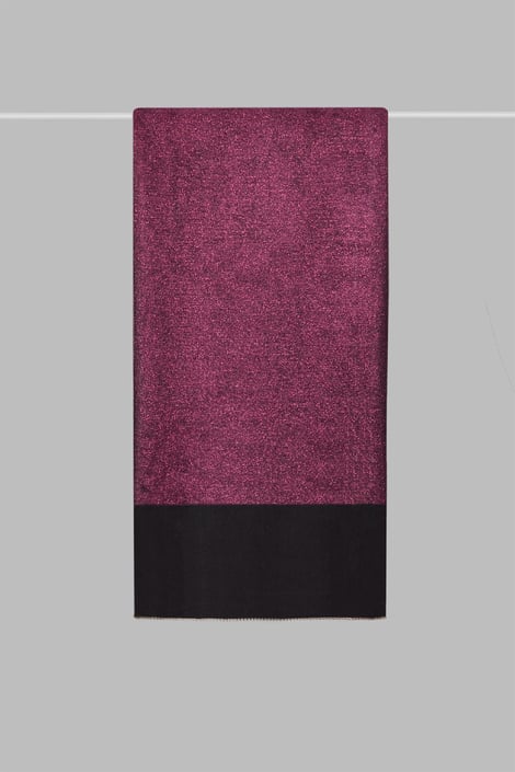 İpek Kenarı Taşlı Şal - Siyah-Fuşya