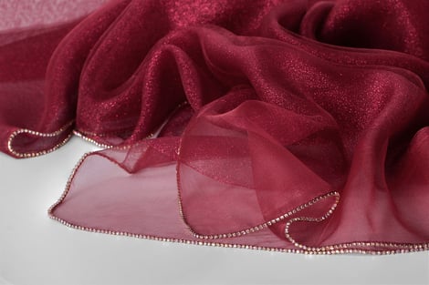 İpek Kenarı Taşlı Şal - Kırmızı