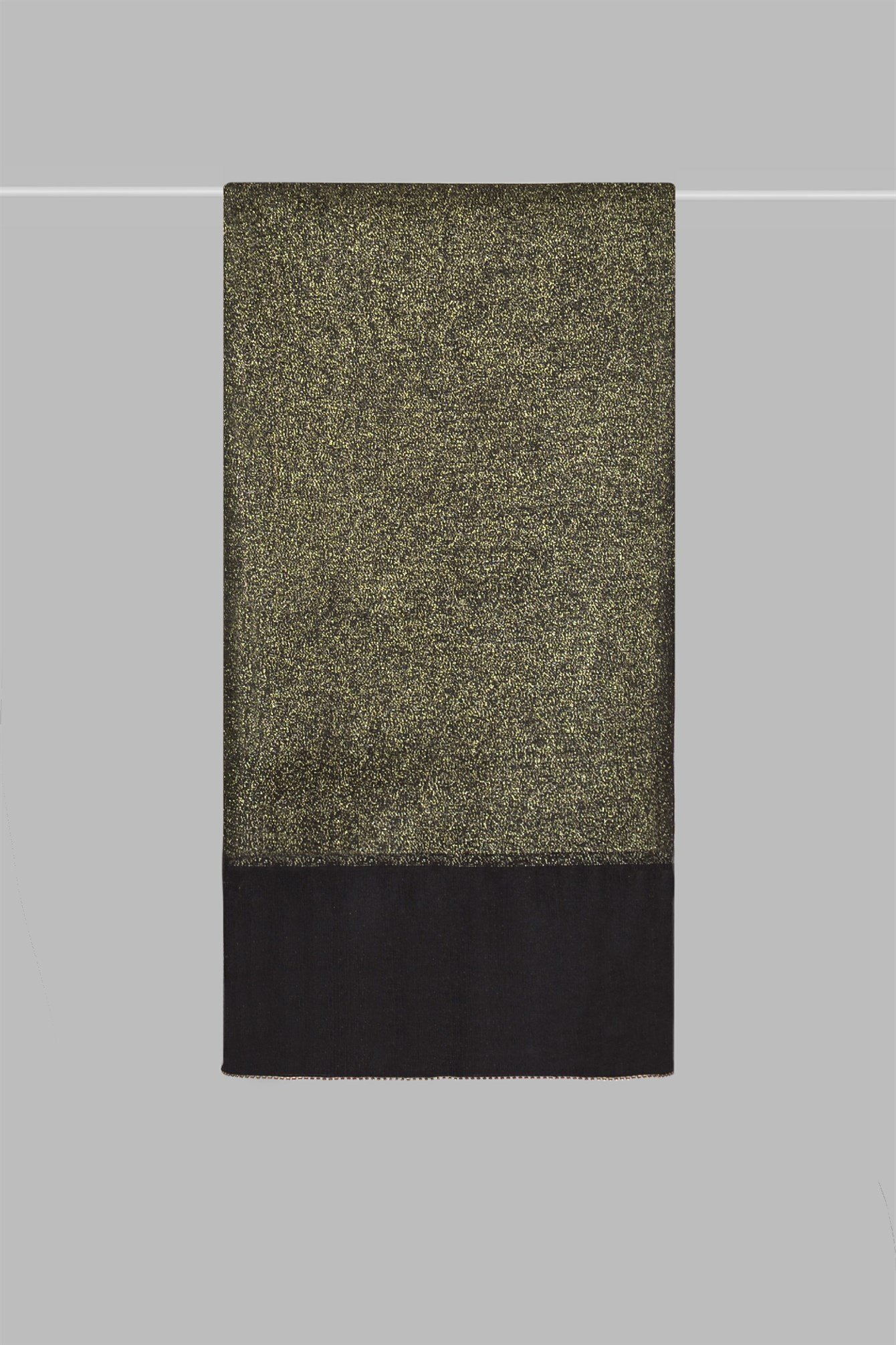 İpek Kenarı Taşlı Şal - Siyah-Gold