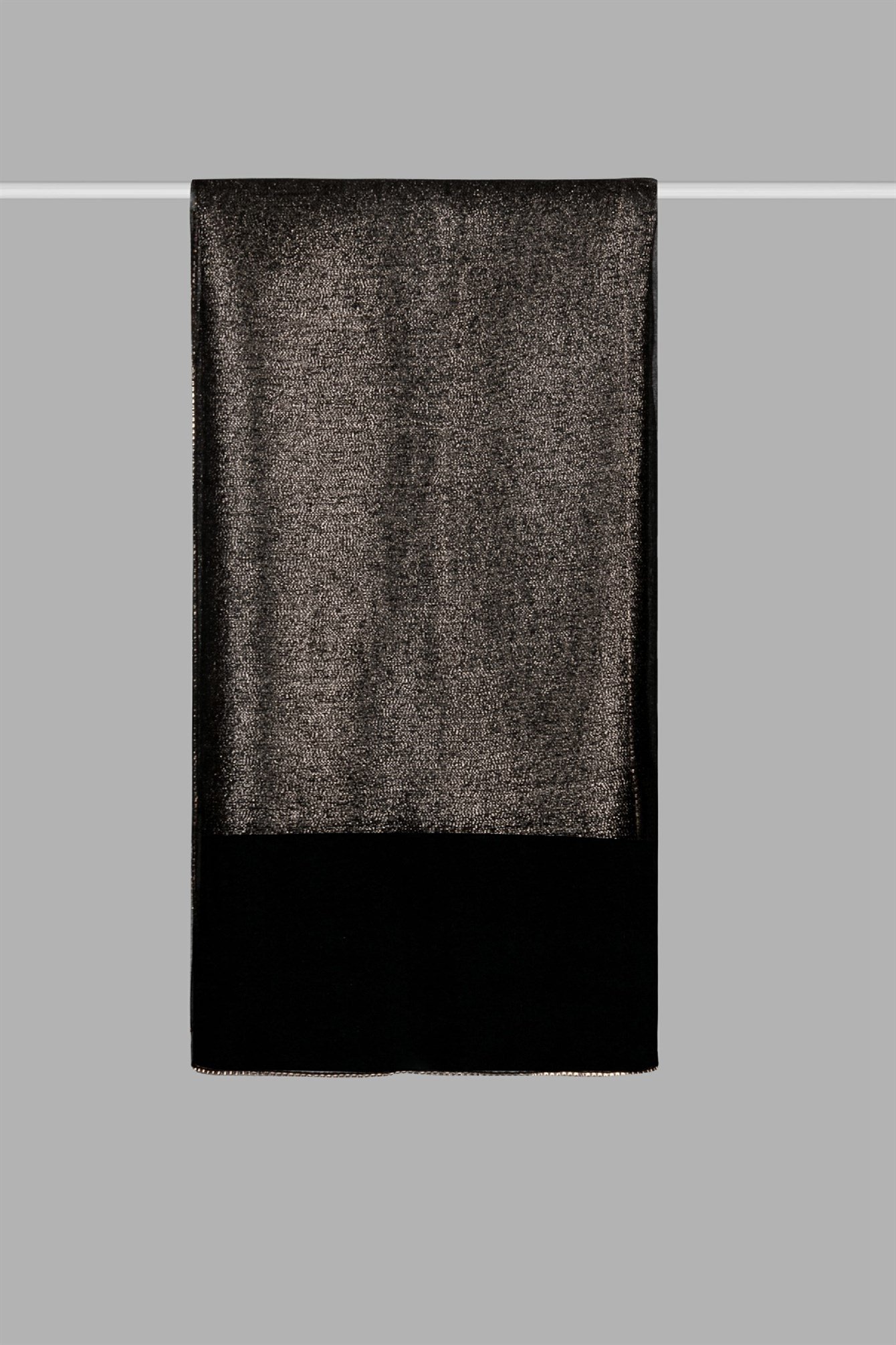 İpek Kenarı Taşlı Şal - Siyah-Metal