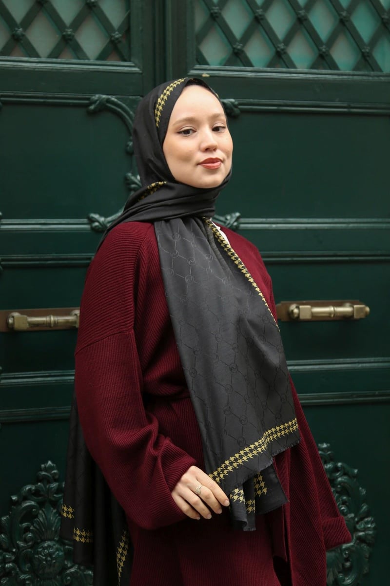 Kaz Ayağı Monogram Şal - 11