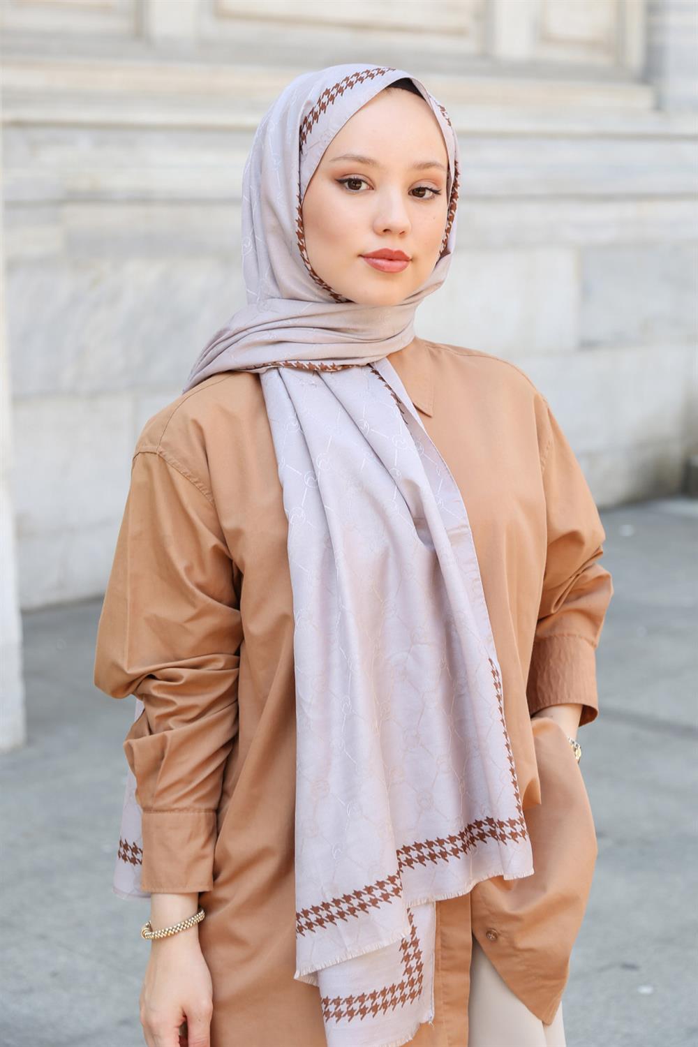 Kaz Ayağı Monogram Şal - 5