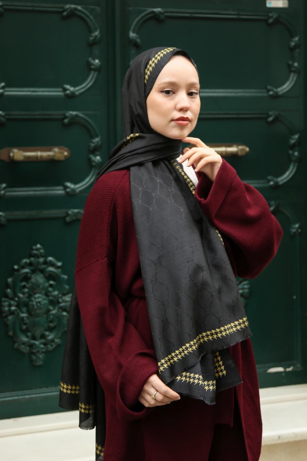 Kaz Ayağı Monogram Şal - 12